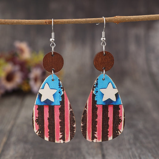 Star & Stripes Wooden Dangle Earrings-Teresa&#39;s Fashionista LLC