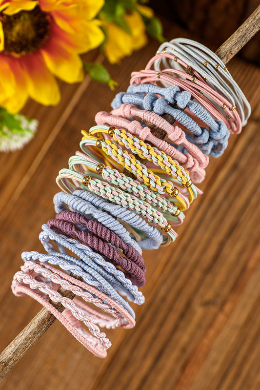 Pink Multicolour 20pcs Boho Knotted Hair Ties - Teresa's Fashionista LLC