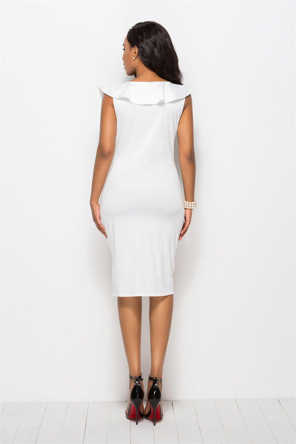 Ruched Ruffled Cap Sleeve Dress-Teresa&#39;s Fashionista LLC