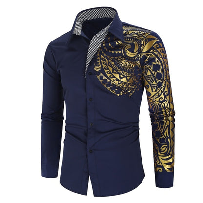 Luxury Gold Black Shirt Men New Slim Fit Long Sleeve-Teresa&#39;s Fashionista LLC