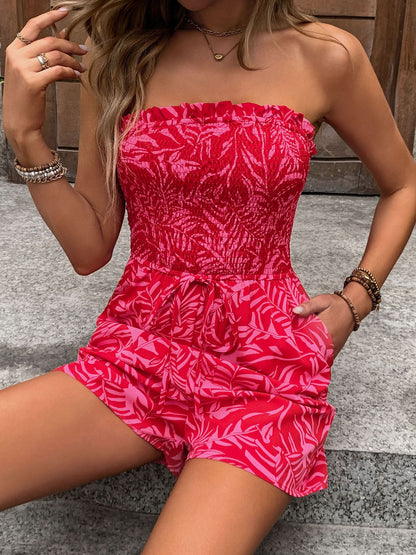 Smocked Printed Tube Romper with Pockets-Teresa&#39;s Fashionista LLC