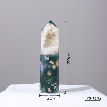 Natural Crystal Green Water Grass Agate Hole Crystal Column Hand-polished-Teresa&#39;s Fashionista LLC