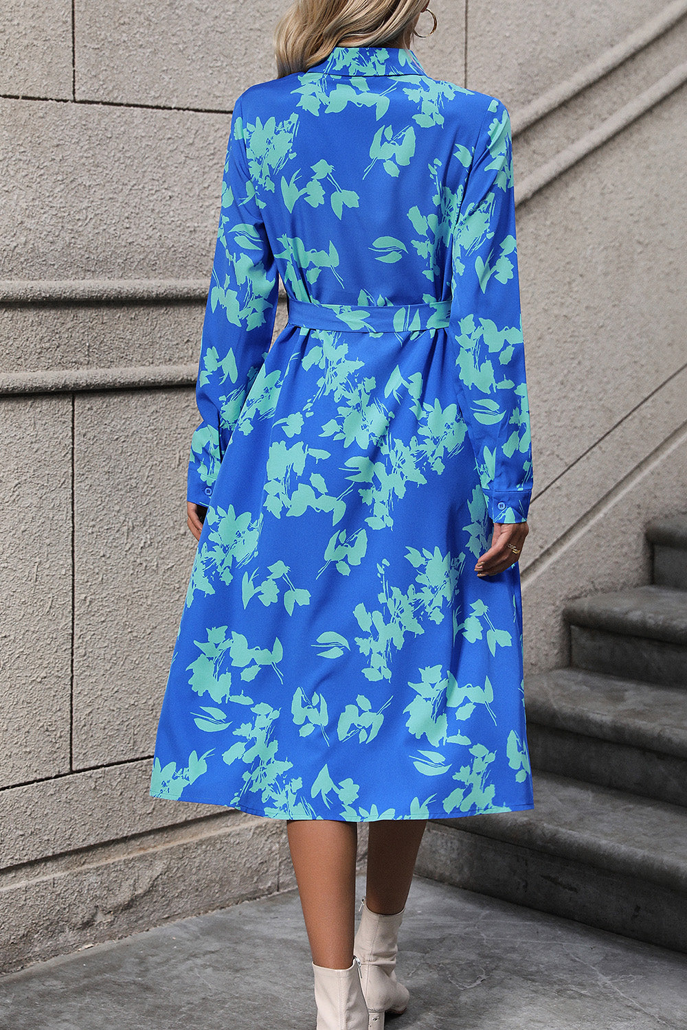 Printed Button Up Tie Waist Dress-Teresa&#39;s Fashionista LLC