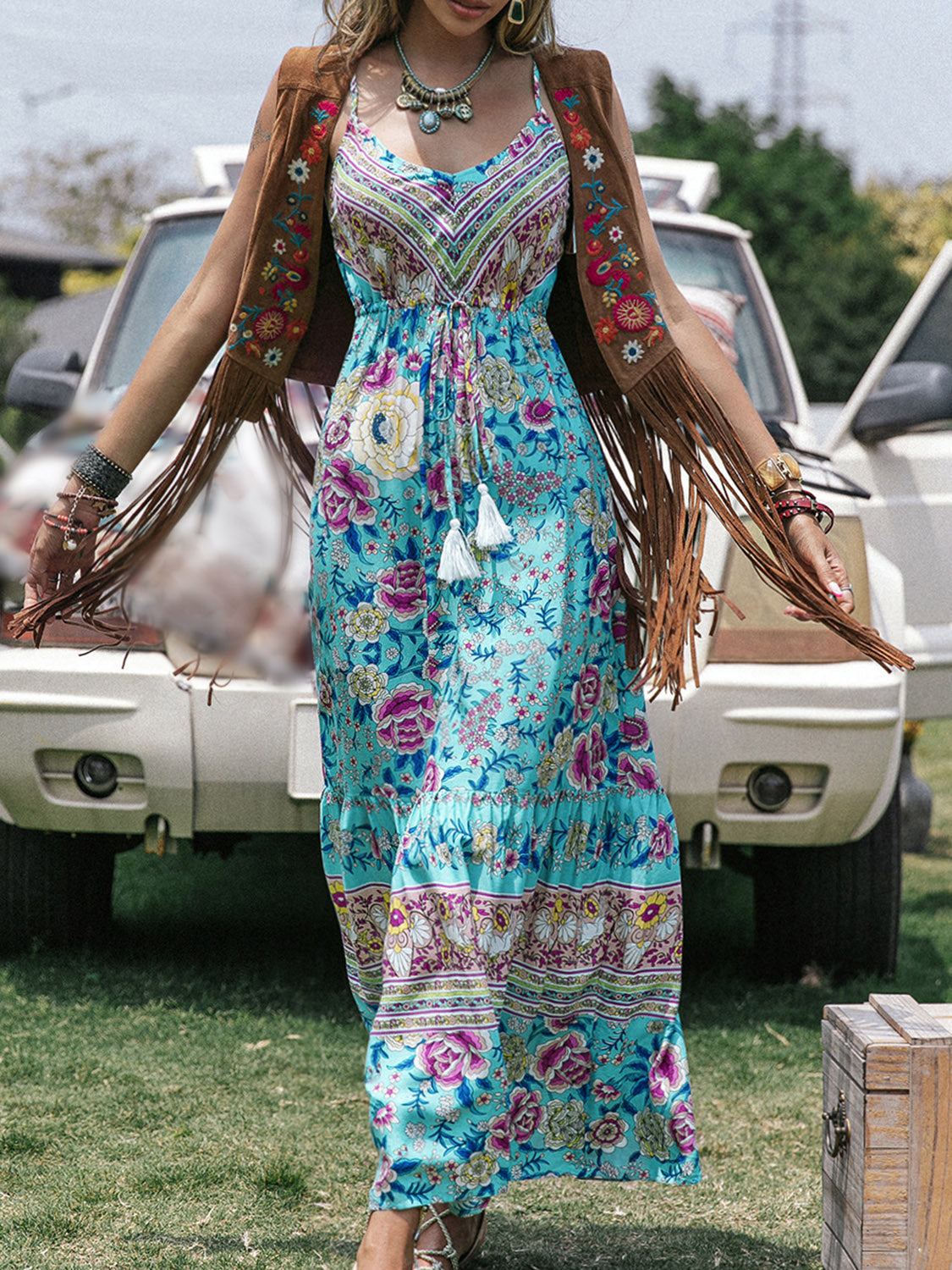 Printed Scoop Neck Sleeveless Maxi Dress-Teresa&#39;s Fashionista LLC