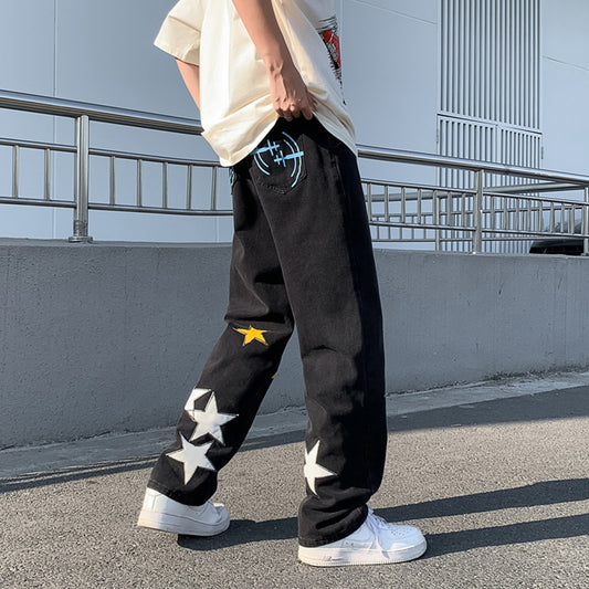 Fried Street Pants High Street Trendy Brand Pentagram Jeans-Teresa&#39;s Fashionista LLC