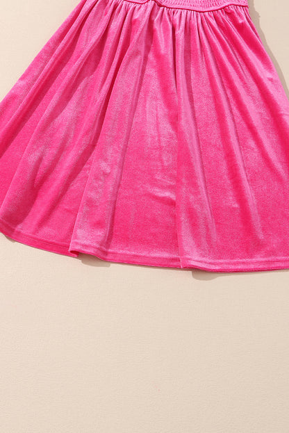 Rose Frilled Neck Smocked Bodice Velvet Dress-Teresa&#39;s Fashionista LLC