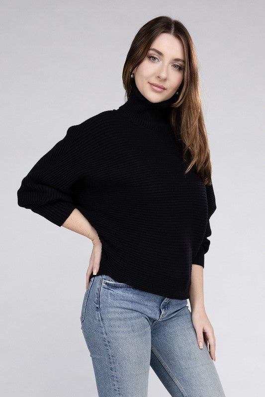 Viscose Dolman Sleeve Turtleneck Sweater-Teresa&#39;s Fashionista LLC