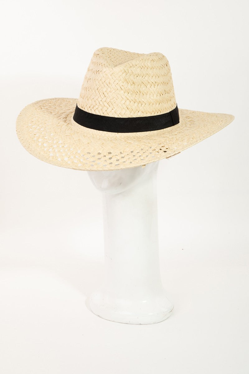 Fame Basket Weave Straw Sun Hat-Teresa&#39;s Fashionista LLC