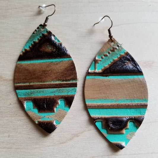 Leather oval earrings in navajo-Teresa&#39;s Fashionista LLC