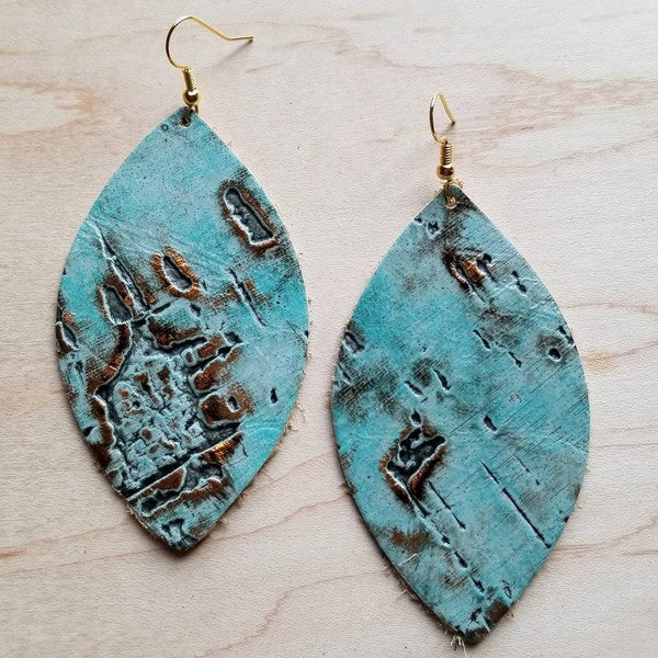 Leather oval earrings in turquoise metallic-Teresa&#39;s Fashionista LLC