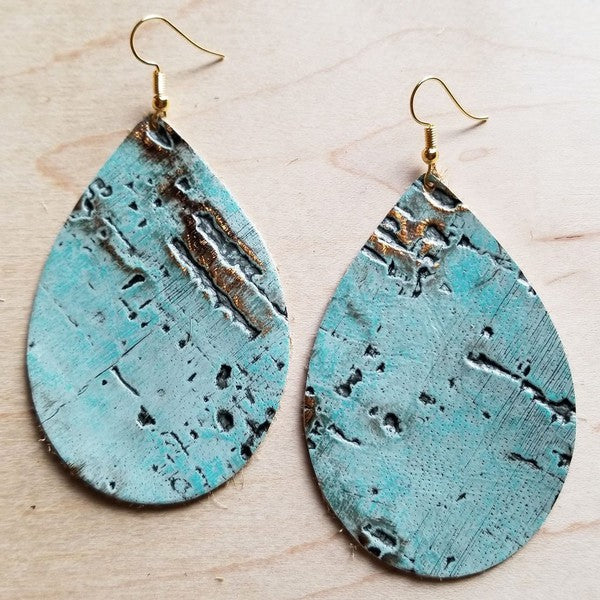 Leather Teardrop earrings in Turquoise Metallic-Teresa&#39;s Fashionista LLC