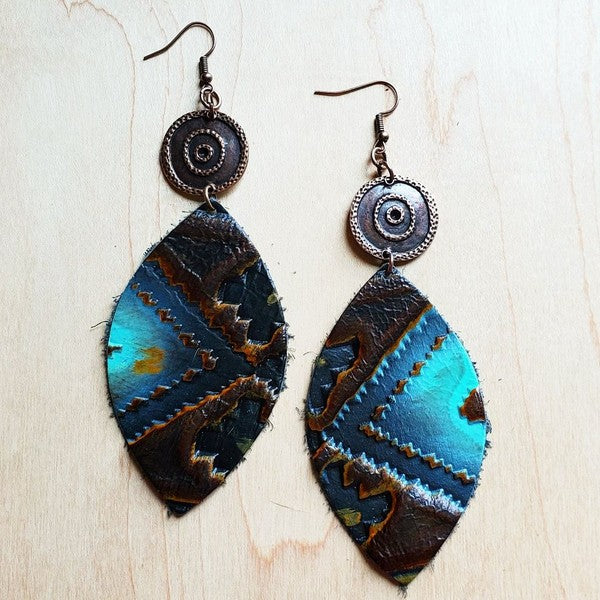 Oval Earrings in Blue Navajo with Copper Discs-Teresa&#39;s Fashionista LLC