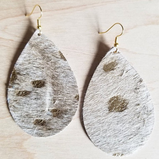 Teardrop Earrings Cream and Gold Hair On Hide-Teresa&#39;s Fashionista LLC