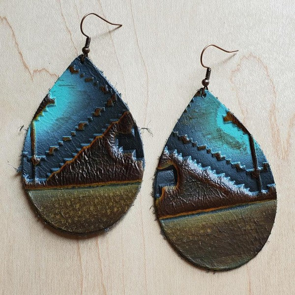 Leather Teardrop Earrings in Blue Navajo-Teresa&#39;s Fashionista LLC