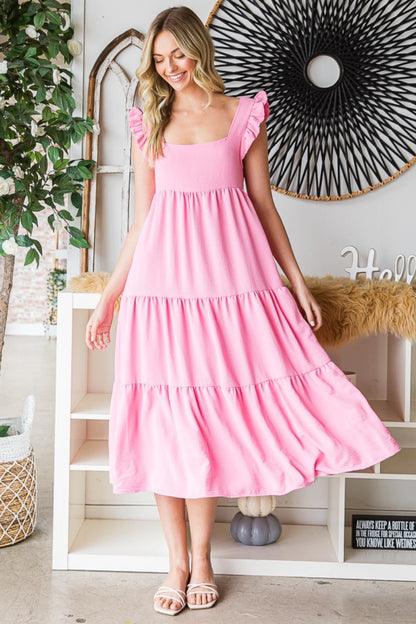 Reborn J Ruffled Sleeveless Tiered Midi Dress-Teresa&#39;s Fashionista LLC