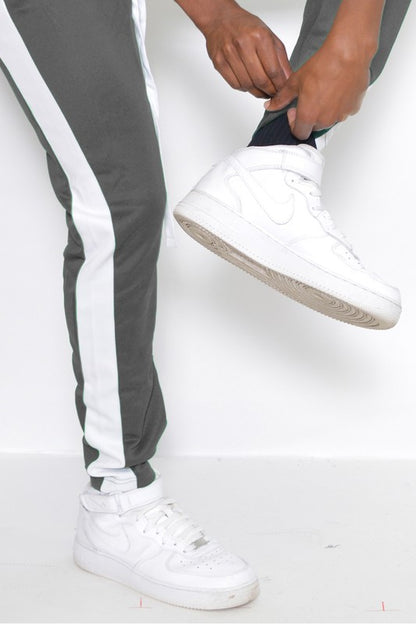 SINGLE STRIPE ANKLE ZIPPER TRACK PANTS-Teresa&#39;s Fashionista LLC