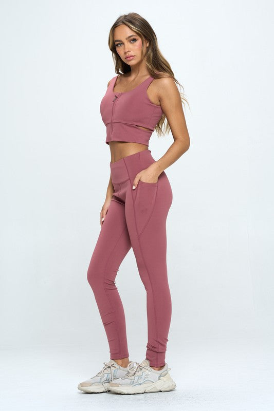 Zip Up Crop Sports Tank Top Set-Teresa&#39;s Fashionista LLC