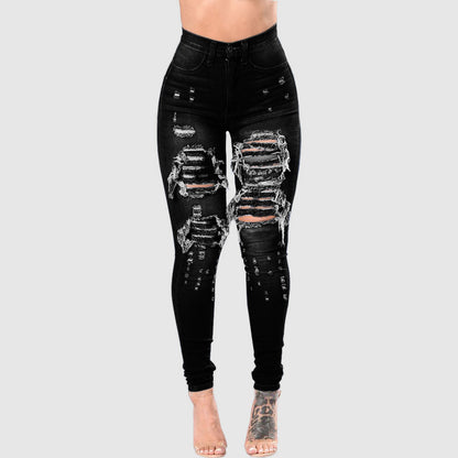 Women's Ripped Denim Washed Denim Pants-Teresa&#39;s Fashionista LLC