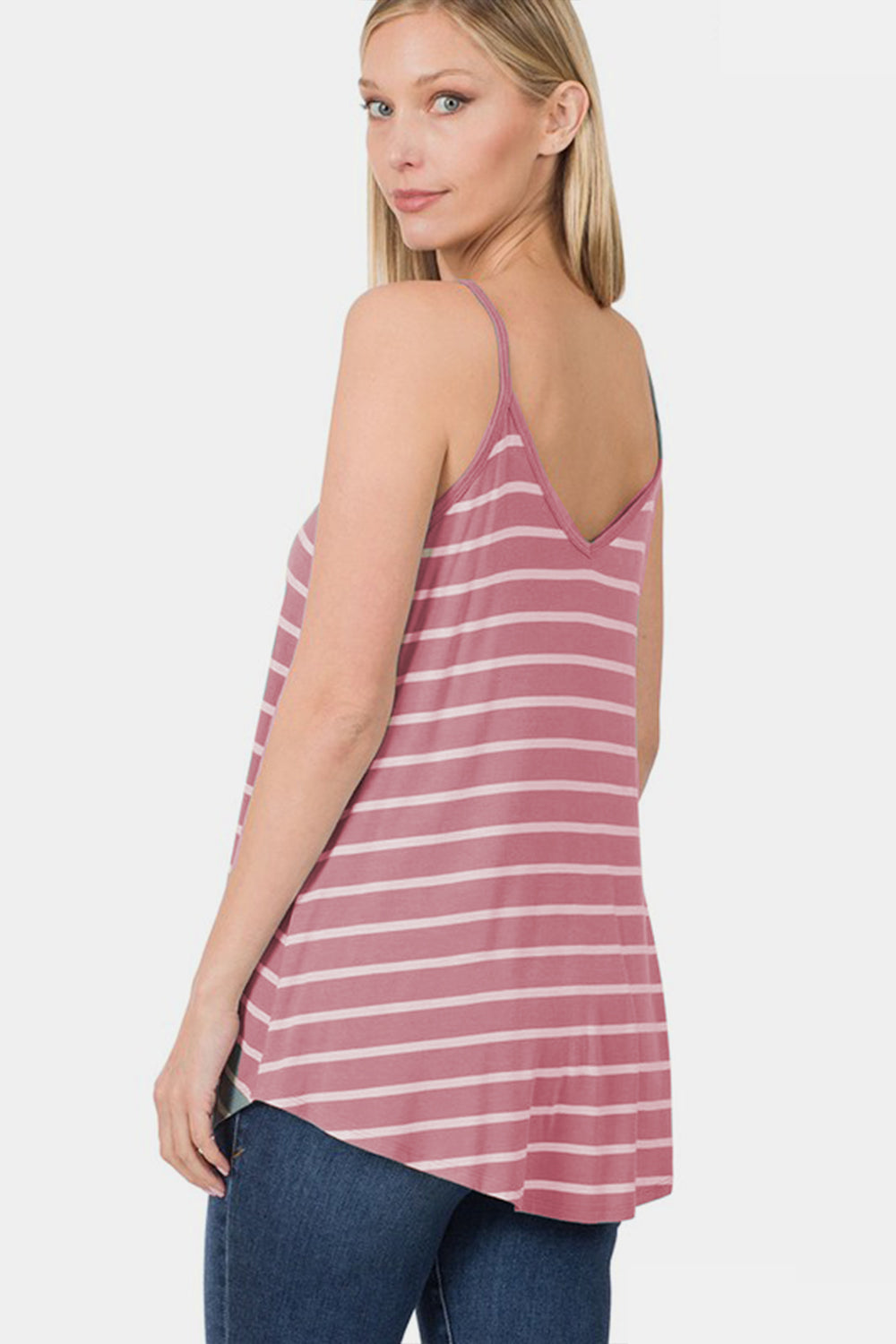 Zenana Striped Curved Hem Cami-Teresa&#39;s Fashionista LLC