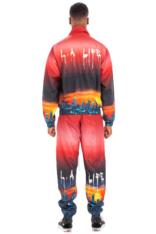 NYC LIFE LA LIFE PRINT WINDBREAK TRACK SUIT-Teresa&#39;s Fashionista LLC