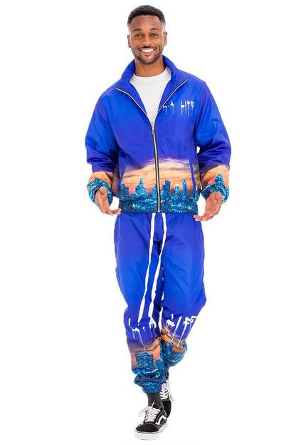 NYC LIFE LA LIFE PRINT WINDBREAK TRACK SUIT-Teresa&#39;s Fashionista LLC