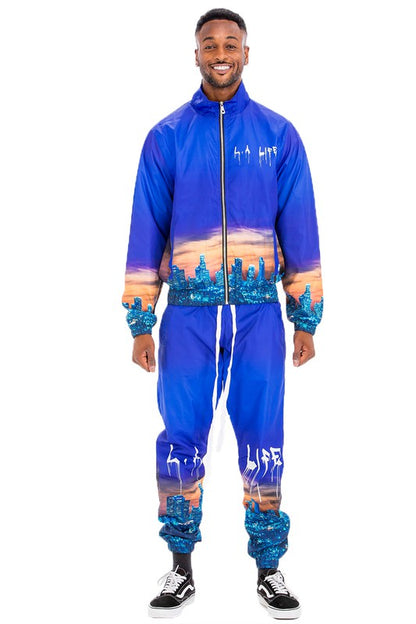 NYC LIFE LA LIFE PRINT WINDBREAK TRACK SUIT-Teresa&#39;s Fashionista LLC