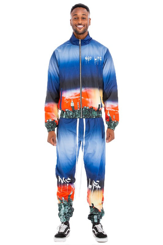 NYC LIFE LA LIFE PRINT WINDBREAK TRACK SUIT-Teresa&#39;s Fashionista LLC