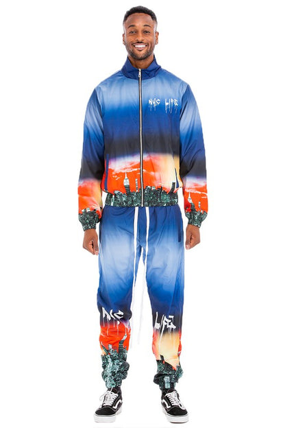 NYC LIFE LA LIFE PRINT WINDBREAK TRACK SUIT-Teresa&#39;s Fashionista LLC