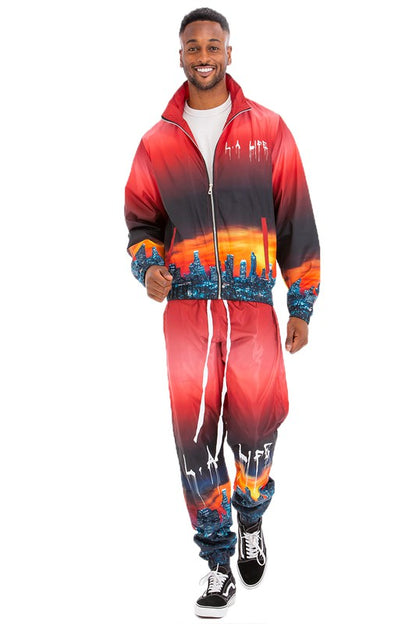 NYC LIFE LA LIFE PRINT WINDBREAK TRACK SUIT-Teresa&#39;s Fashionista LLC