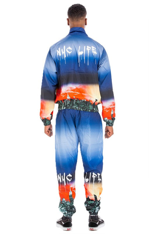 NYC LIFE LA LIFE PRINT WINDBREAK TRACK SUIT-Teresa&#39;s Fashionista LLC