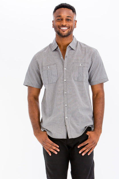 Mens Short Sleeve Button Down Shirt-Teresa&#39;s Fashionista LLC