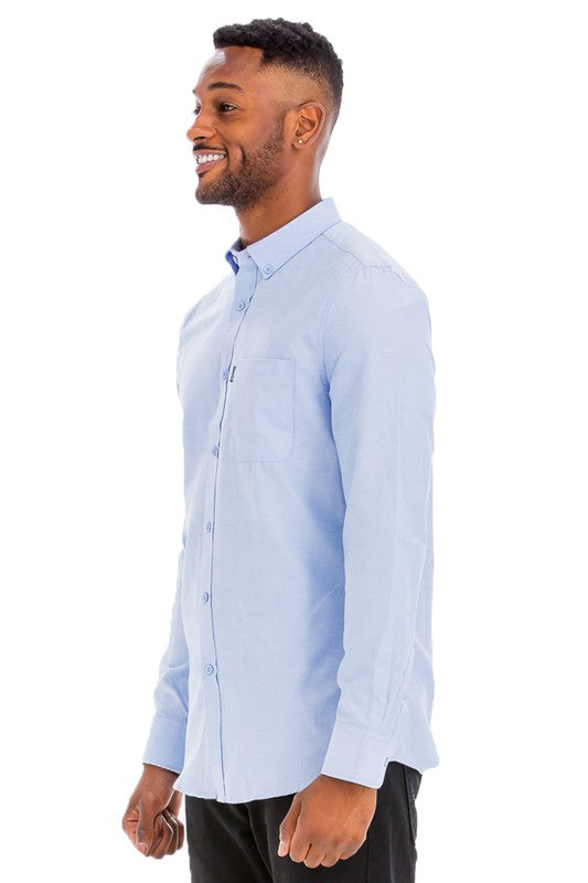 Mens Solid Long Sleeve Button Down-Teresa&#39;s Fashionista LLC