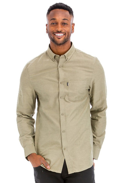 Mens Solid Long Sleeve Button Down-Teresa&#39;s Fashionista LLC