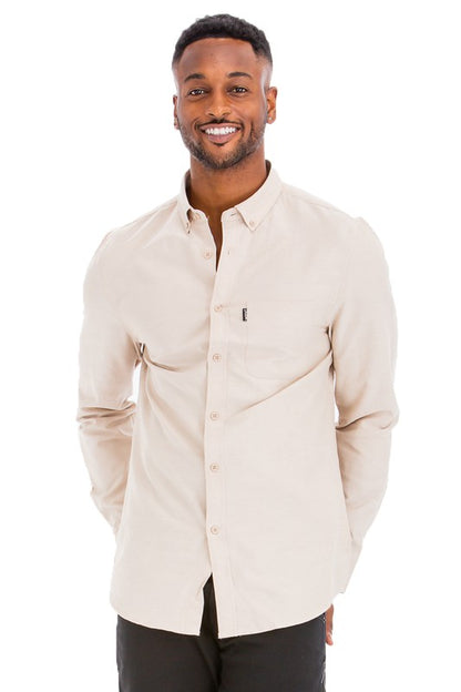 Mens Solid Long Sleeve Button Down-Teresa&#39;s Fashionista LLC