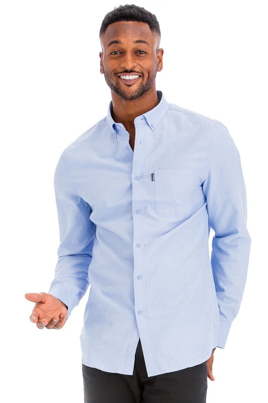 Mens Solid Long Sleeve Button Down-Teresa&#39;s Fashionista LLC