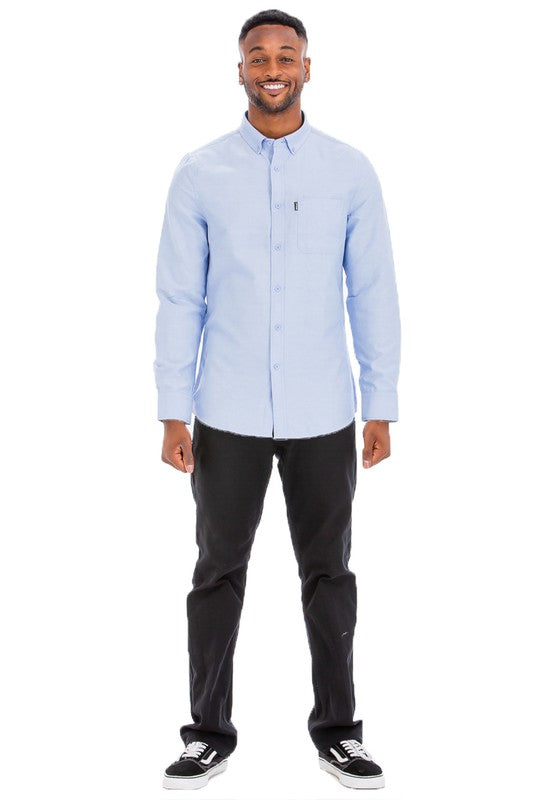 Mens Solid Long Sleeve Button Down-Teresa&#39;s Fashionista LLC