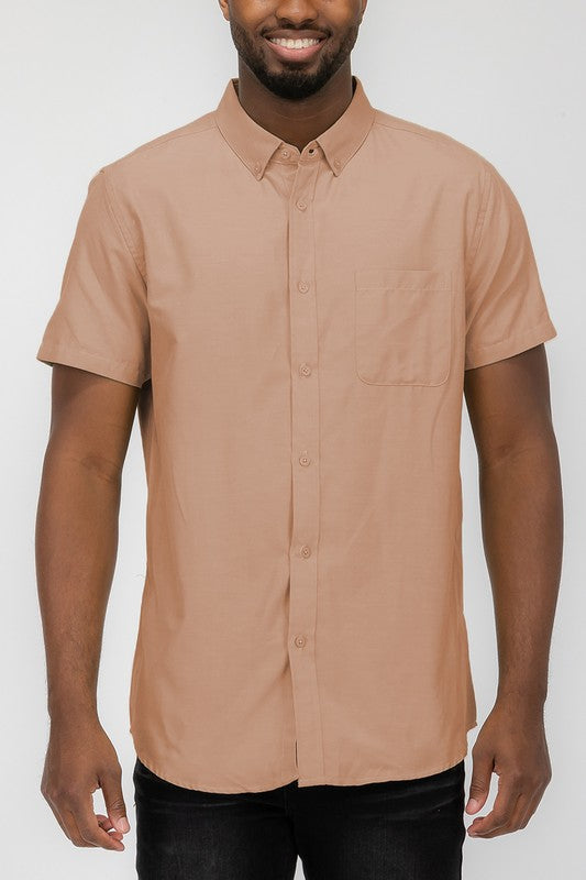 MENS PASTEL COLOR SHORT SLEEVE BUTTON DOWN-Teresa&#39;s Fashionista LLC