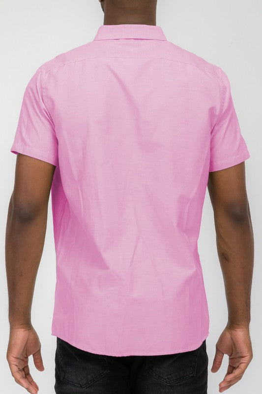 MENS PASTEL COLOR SHORT SLEEVE BUTTON DOWN-Teresa&#39;s Fashionista LLC