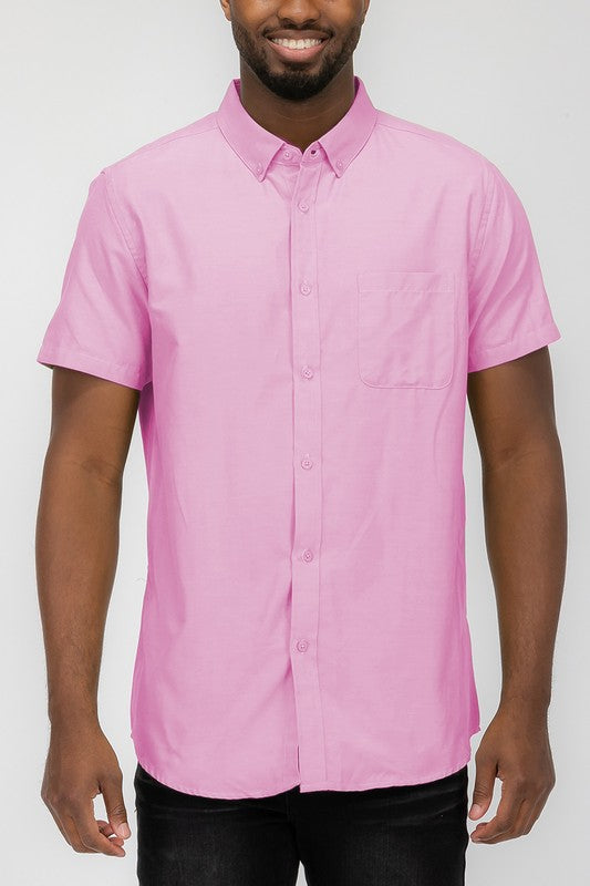 MENS PASTEL COLOR SHORT SLEEVE BUTTON DOWN-Teresa&#39;s Fashionista LLC