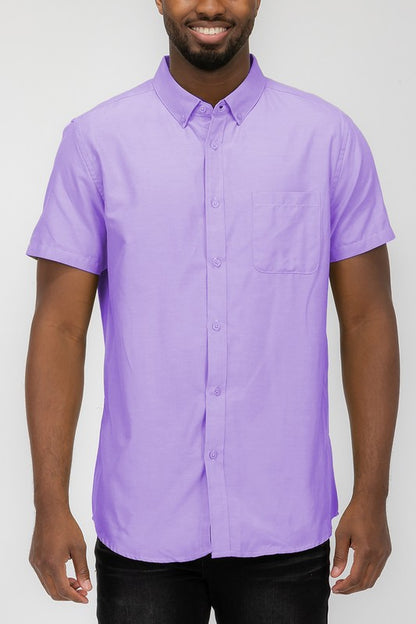 MENS PASTEL COLOR SHORT SLEEVE BUTTON DOWN-Teresa&#39;s Fashionista LLC