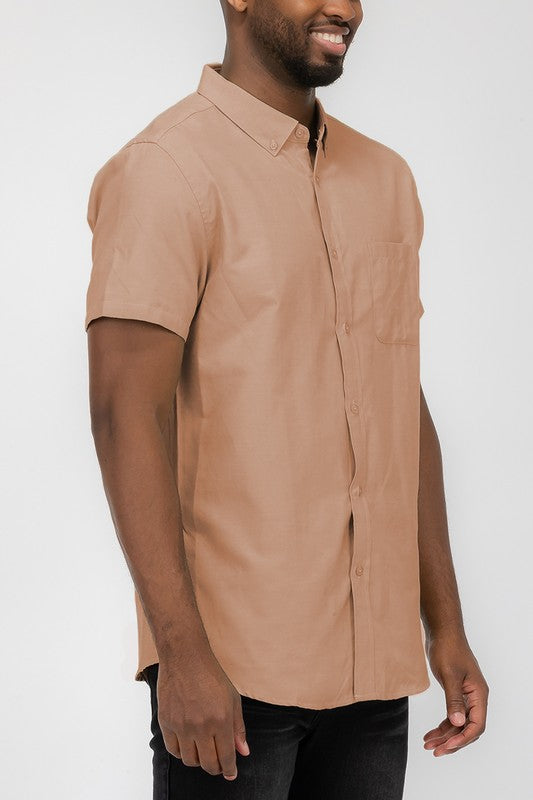 MENS PASTEL COLOR SHORT SLEEVE BUTTON DOWN-Teresa&#39;s Fashionista LLC