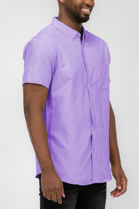 MENS PASTEL COLOR SHORT SLEEVE BUTTON DOWN-Teresa&#39;s Fashionista LLC