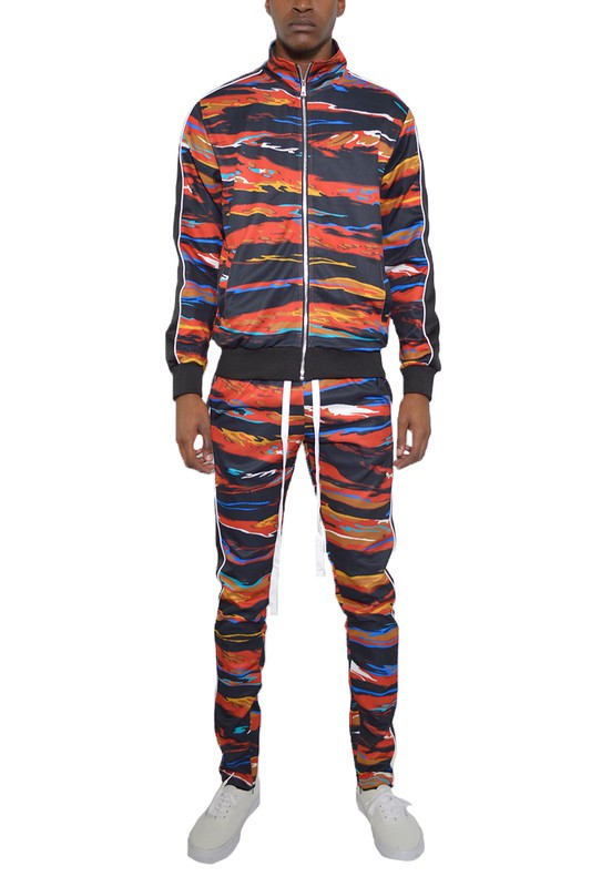 MENS PRINT FULL ZIP TRACK SUIT SET-Teresa&#39;s Fashionista LLC