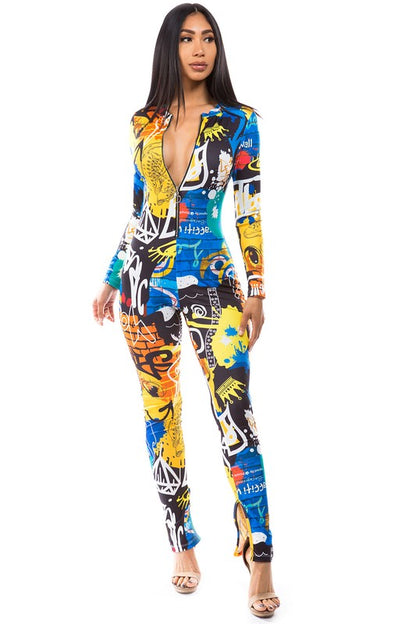 SEXY MULTI PRINT JUMPSUIT-Teresa&#39;s Fashionista LLC