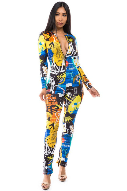 SEXY MULTI PRINT JUMPSUIT-Teresa&#39;s Fashionista LLC