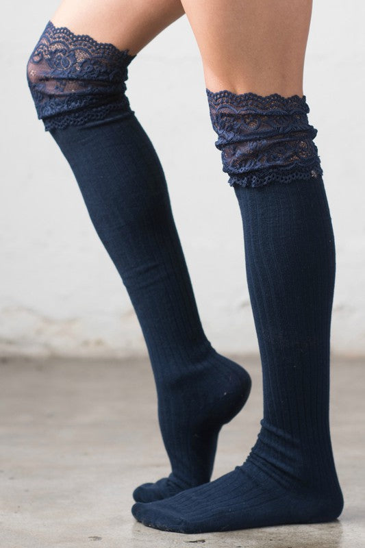 Lace Topped Over the Knee Socks-Teresa&#39;s Fashionista LLC