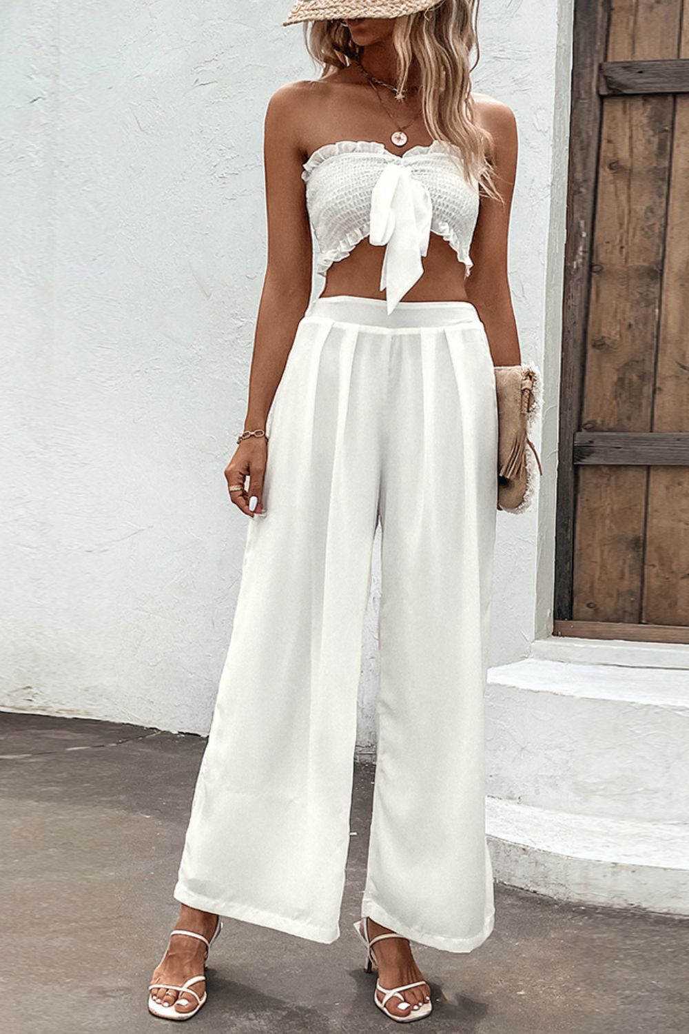 Smocked Tube Top and Wide Leg Pants Set-Teresa&#39;s Fashionista LLC