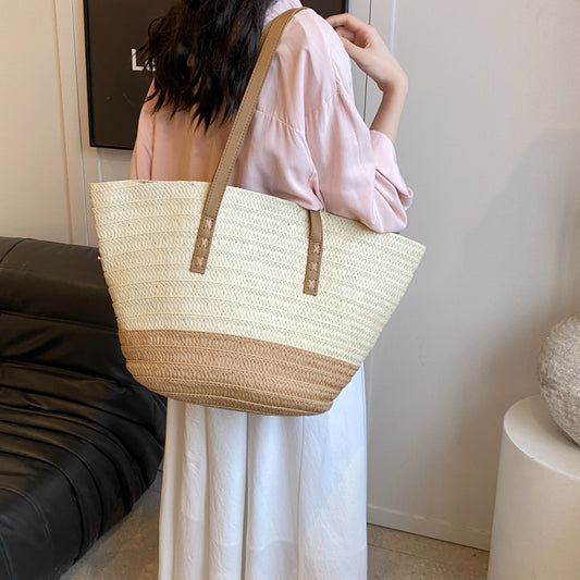 Contrast Straw Braided Handbag-Teresa&#39;s Fashionista LLC