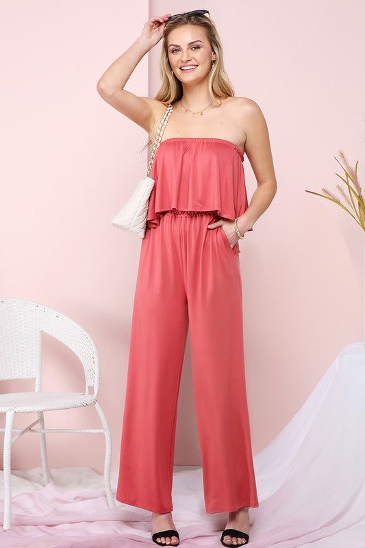 Flare Tube Top with Two-Fer Look Jumpsuit-Teresa&#39;s Fashionista LLC