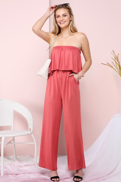 Flare Tube Top with Two-Fer Look Jumpsuit-Teresa&#39;s Fashionista LLC